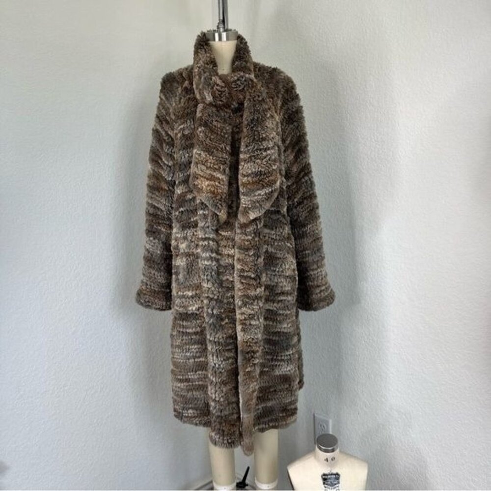 Cassin New York Rabbit Ribbon Fur Coat Scarf Wrap Midi Pockets